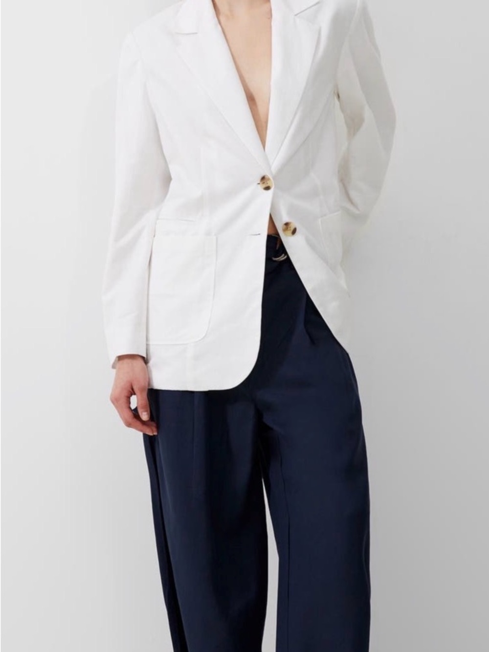 French Connection White Blazer with Shell Buttons